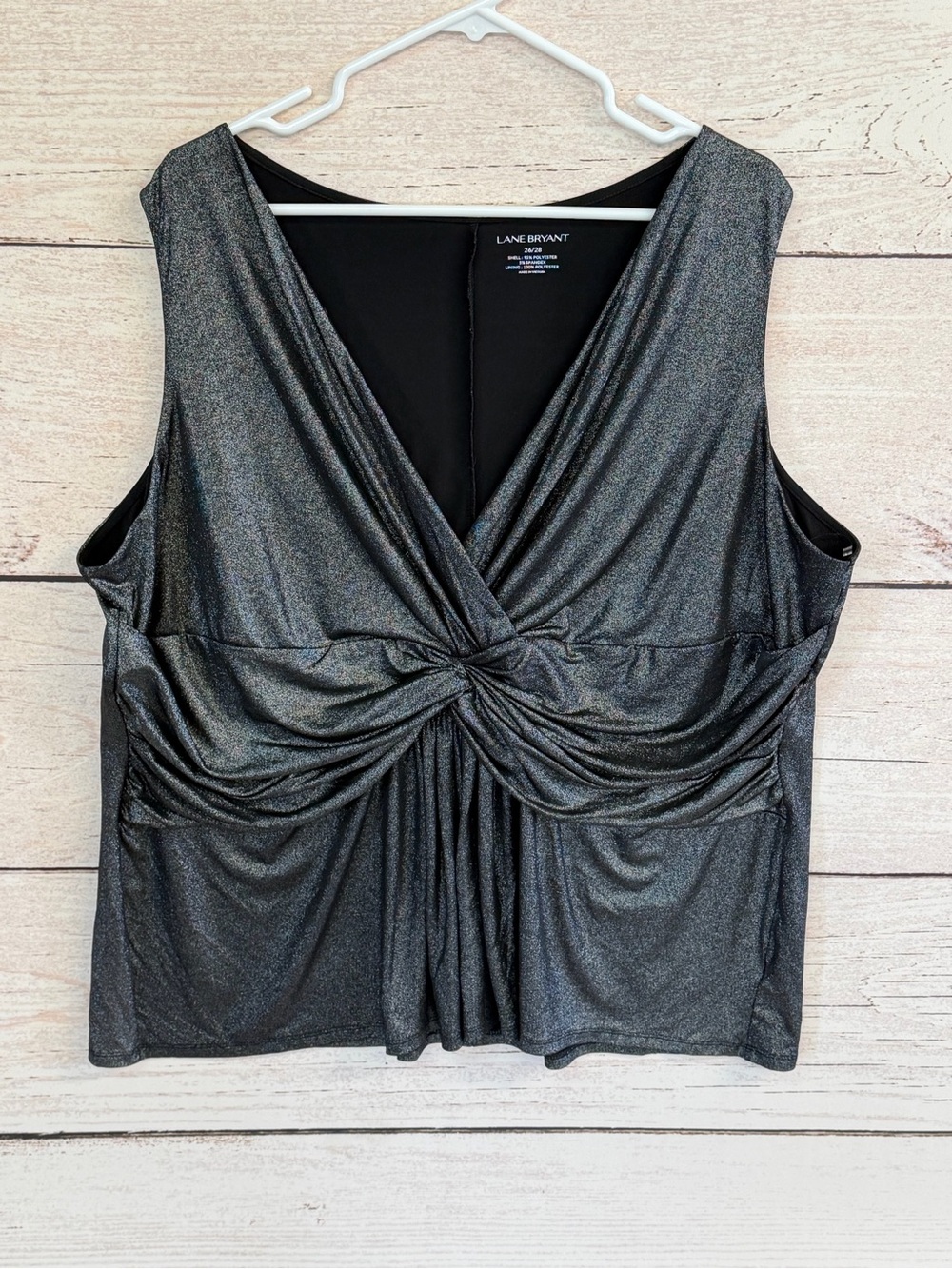 Lane Bryant Metallic Twist-Front Sleeveless Camisole - Black/Silver